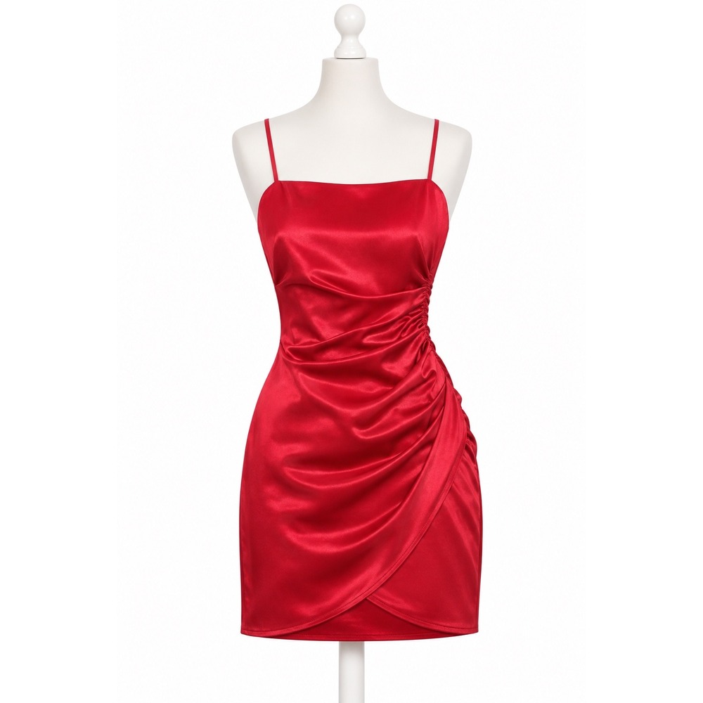 Windsor Red Satin Ruched Bodycon Mini Dress XS Date Night Party